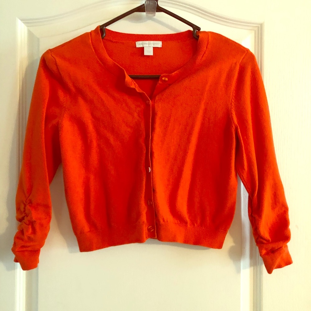NY&Co Orange Cropped Cardigan XS